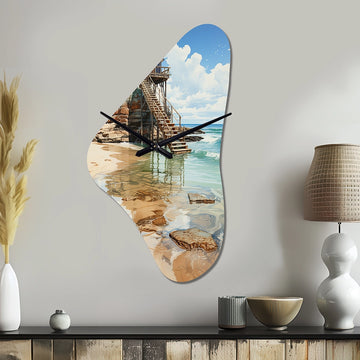 Beach Photo Seaside Reflections VII - Asymmetric Metal Wall Clock